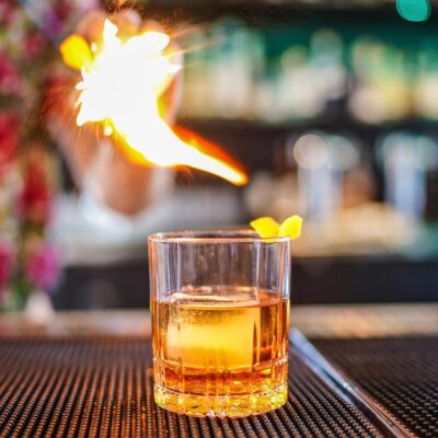 old fashioned with flame